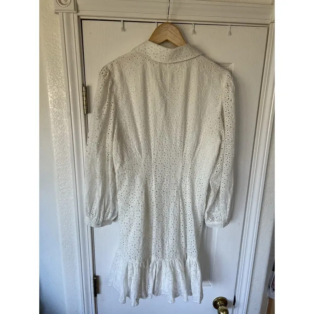 NEW Veronica Beard Kylan Eyelet Lace Cotton Mini Shirtdress White size 8 #D7035 - Picture 8 of 8